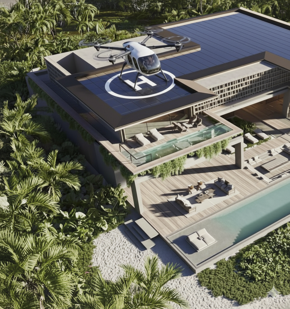 Bali Sands luxury beachfront villa with pools and solar panels